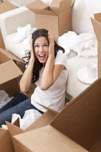 Boxes woman need help move management unpacking
