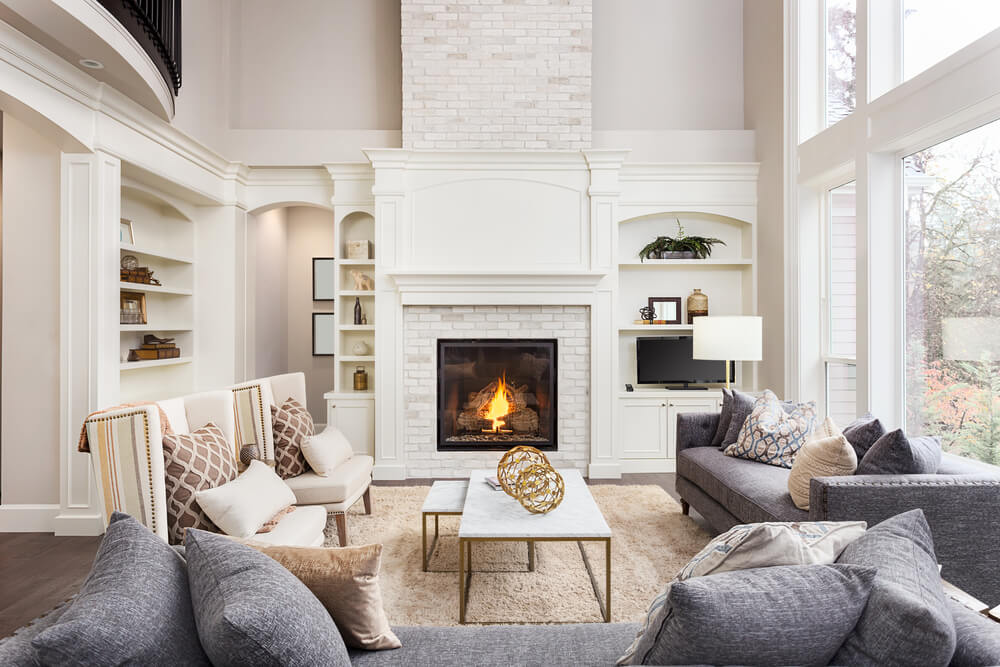 Luxury living room with fireplace, Let us help you organize your home